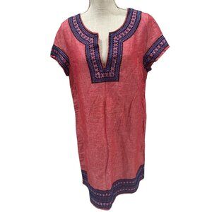 Vineyard Vines Womens Red & Blue Embroidered Tunic Dress Size 12 Made In India